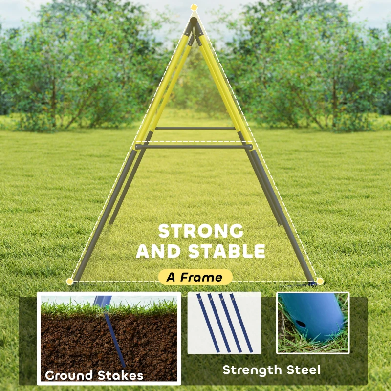 AIYAPLAY Metalowa huśtawka do 150 kg, huśtawka dla dzieci z ramą w kształcie litery A, 260 x 160 x 178 cm, niebieska