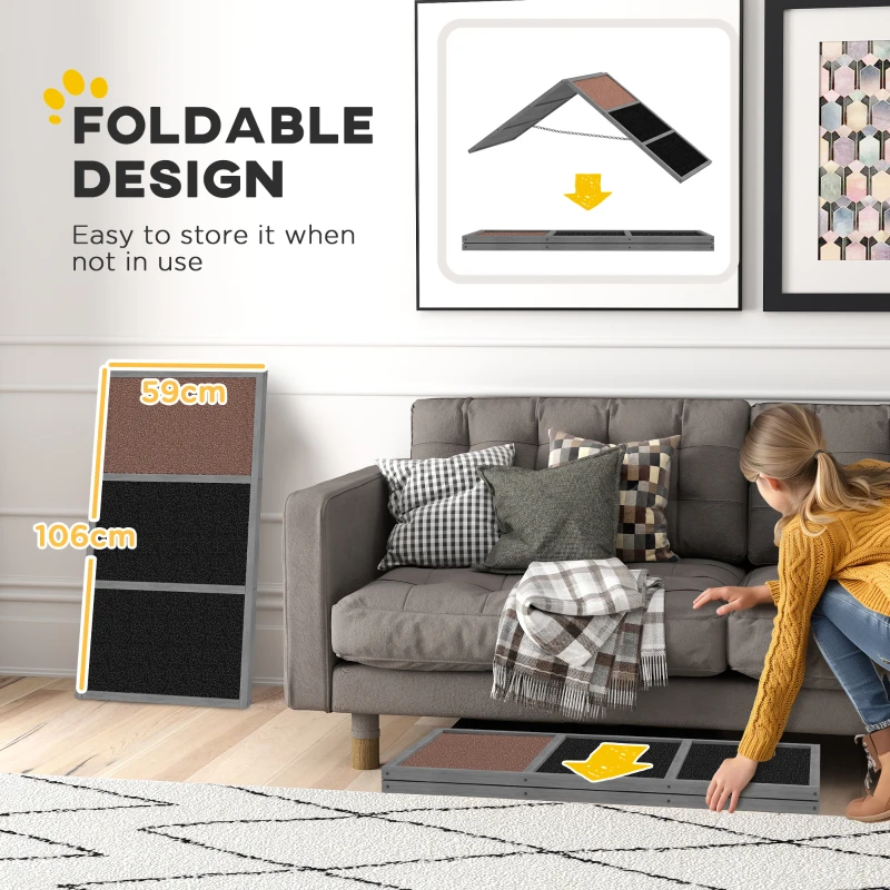 PawHut Rampa agility dla psów, regulowana wysokość, sprzęt agility z antypoślizgową powierzchnią, do 40 kg, 173 x 59 x 66 cm, szary