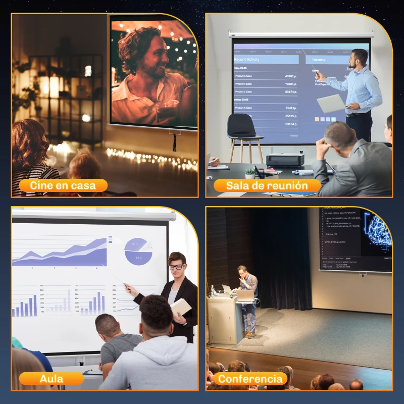 HOMCOM Pantalla de Proyección Manual 100 Pulgadas Formato 4:3/16:9 para Interior y Exterior Cine en Casa Patio Blanco