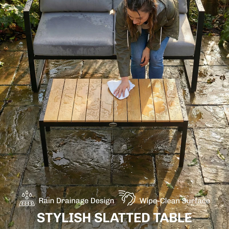 Outsunny Outdoor Garden Furniture Set, 4 Piece Patio Furniture with Slatted Table, Indoor Outdoor Balcony Patio Conservatory Set