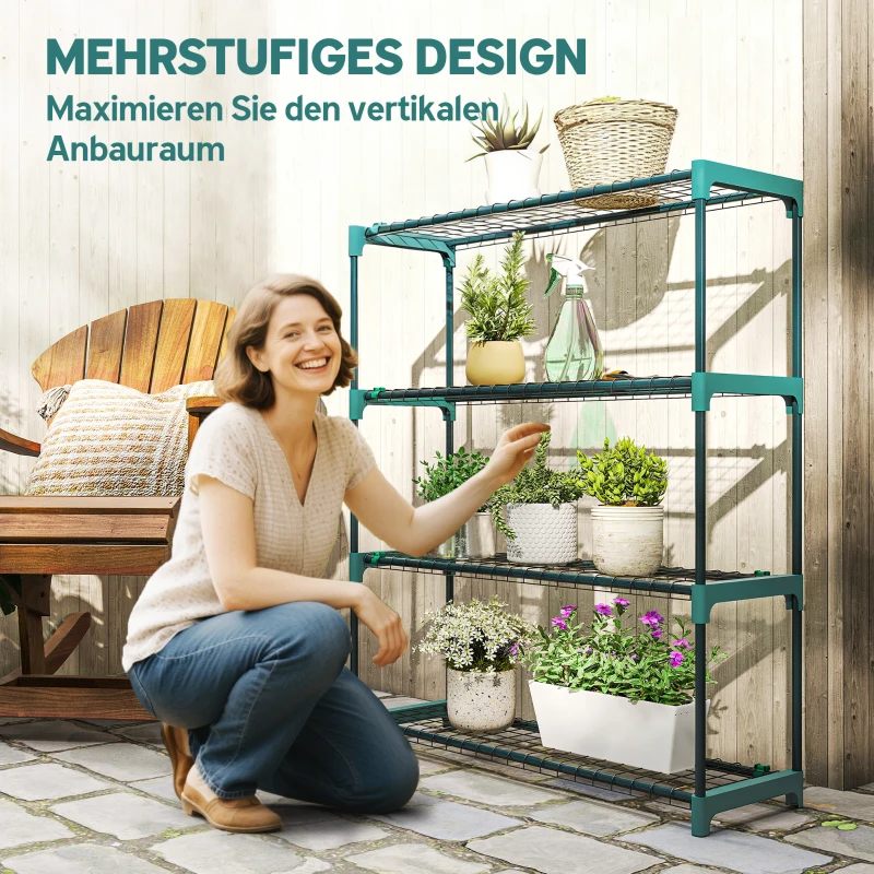 Outsunny 2er-Set Pflanzenständer, 4-Etagen 104 cm hoch Blumenständer für Innen Außen Stahl Dunkelgrün