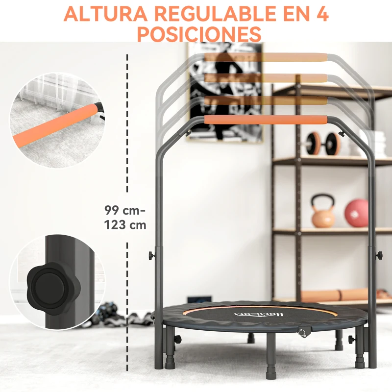 HOMCOM Cama Elástica Plegable Ø114 cm con Mango Ajustable Marco de Acero para Entrenamiento Piernas Cuerpo Naranja y Negro