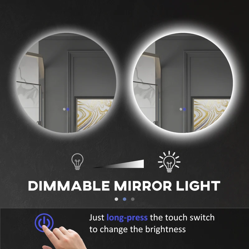 kleankin Lustro łazienkowe 60 cm, podświetlane, 3 kolory światła