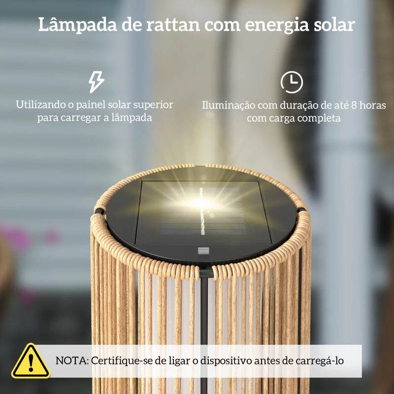Outsunny Candeeiro de Pé em Ratã com Energia Solar LED 08 W Interruptor Automático Decoração Exterior Ø21,5x61 cm Madeira