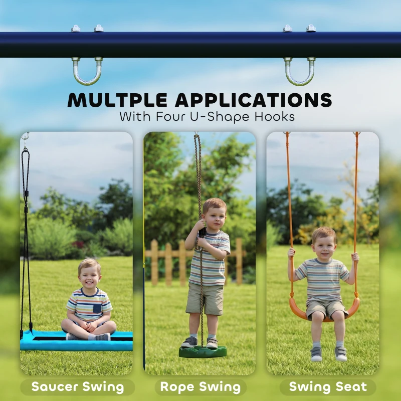 AIYAPLAY Metalowa huśtawka do 150 kg, huśtawka dla dzieci z ramą w kształcie litery A, 260 x 160 x 178 cm, niebieska