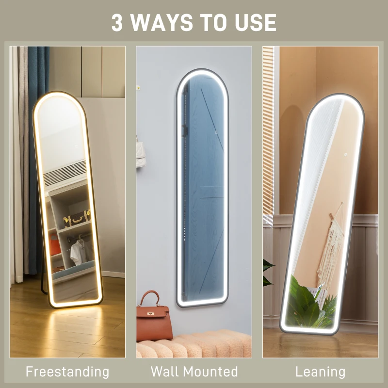 Lustro stojące 150 x 40 cm z oświetleniem LED, czarne