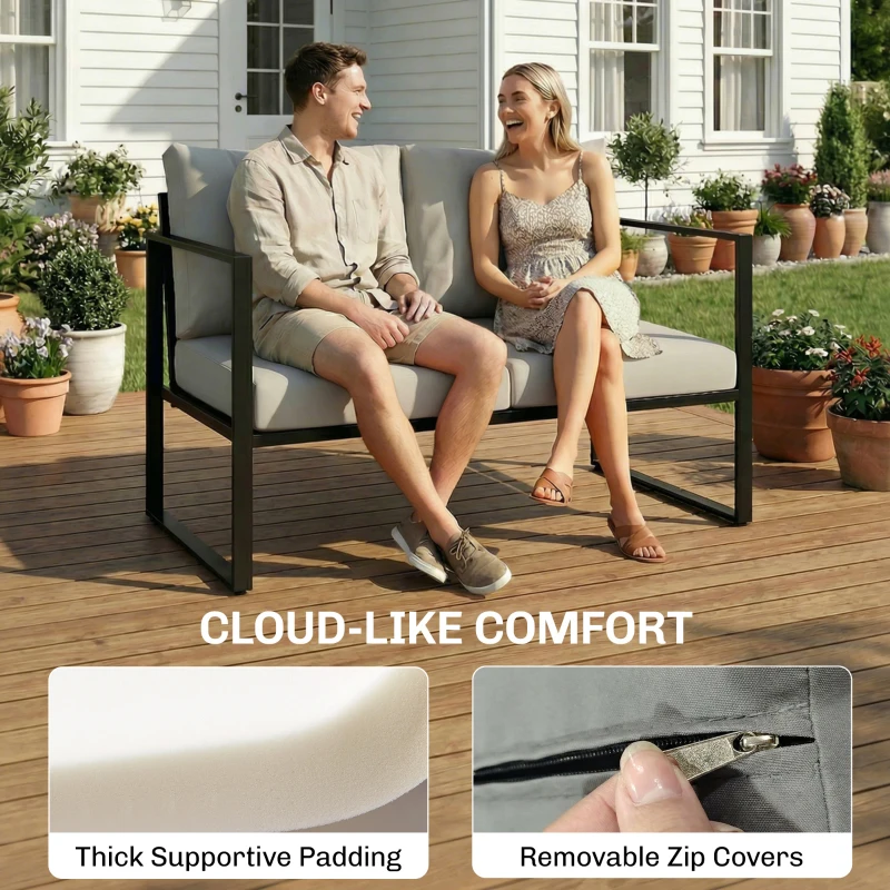 Outsunny Outdoor Garden Furniture Set, 4 Piece Patio Furniture with Slatted Table, Indoor Outdoor Balcony Patio Conservatory Set