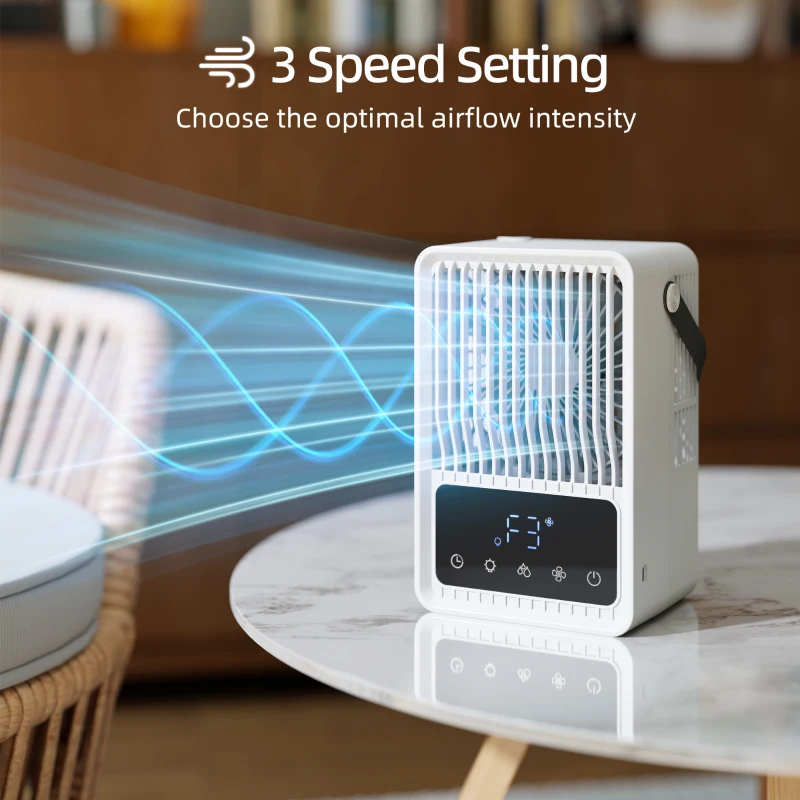 HOMCOM Desk Fan with Humidifier and RGB Light Portable Table Fan with 550ml Water Tank Black