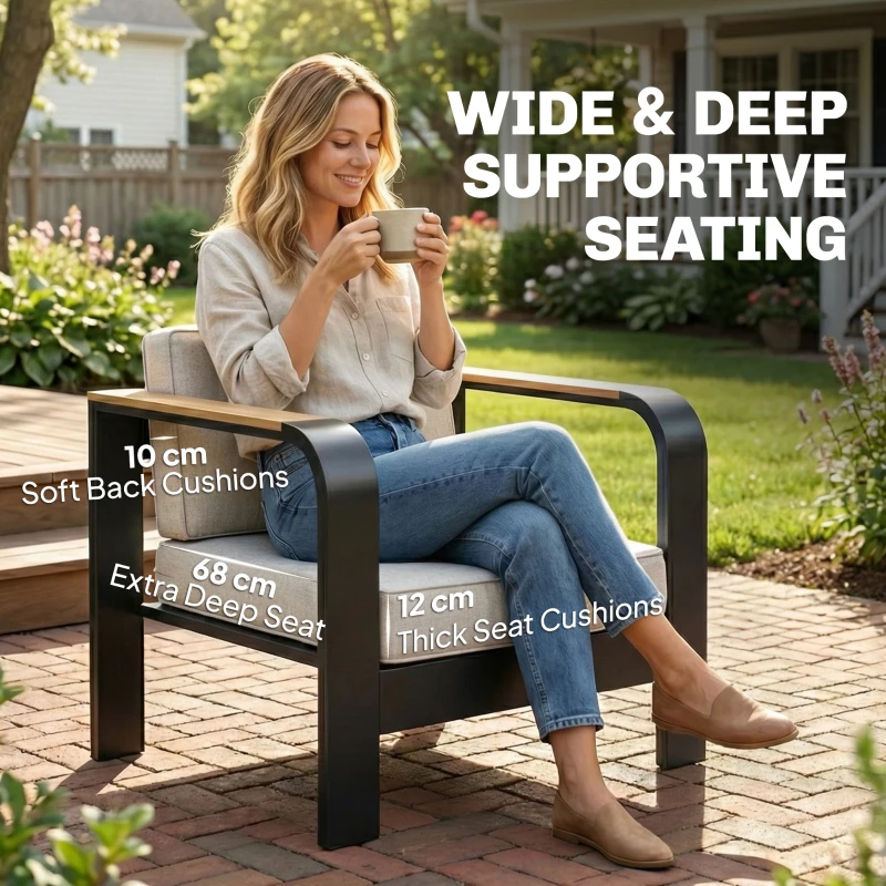 Outsunny 4 Seater Aluminium Garden Furniture Set, Olefin Cushions, Garden Sofa Set with Loveseat, Armchairs, Table, Beige