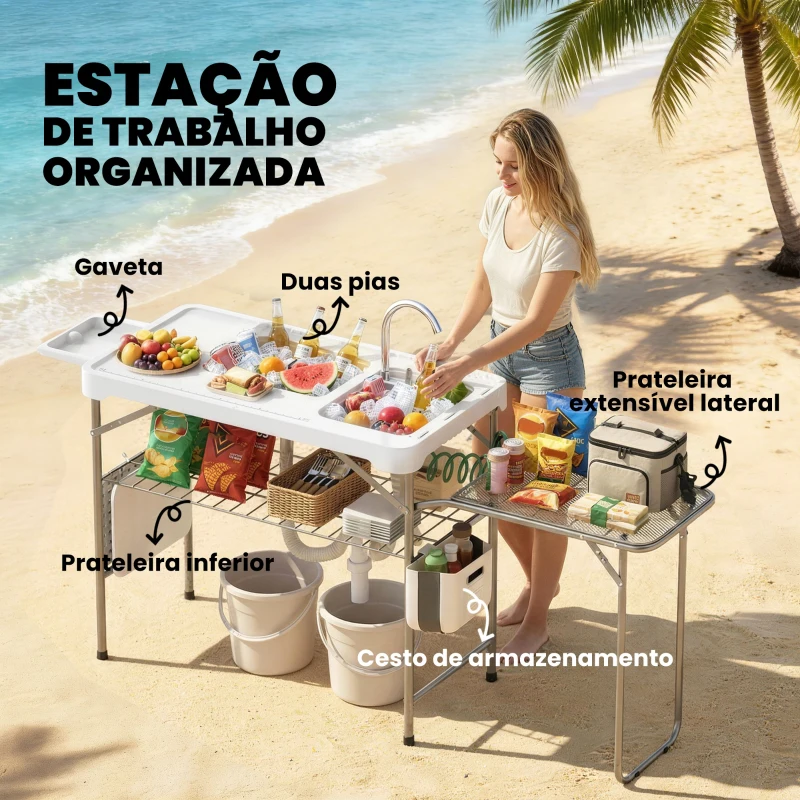 Outsunny Estação de Limpeza de Peixe Mesa de Filetagem de Peixe Banco de Limpeza