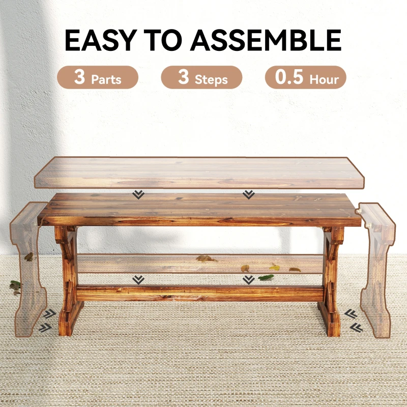 Outsunny 2-osobowa ławka ogrodowa odporna na warunki atmosferyczne, drewniana ławka parkowa z podstawą w kształcie X, nośność 240 kg, 114 x 40 x 46 cm, karbonizowana