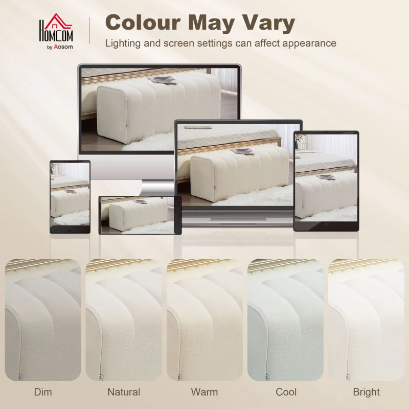 HOMCOM Nowoczesna ławka do sypialni, tapicerowana, z ramą z drewna, do 220 kg, podnóżek, kremowa