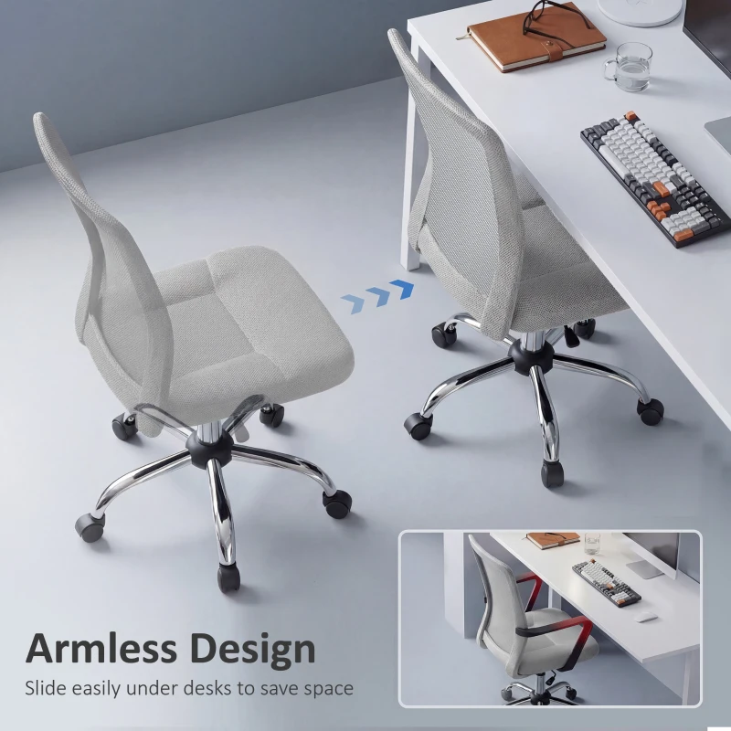 Vinsetto Office Chair, Armless Desk Chair, Adjustable Computer Swivel Chair with Rolling Wheels and Mesh Back for Home Work Study, Grey