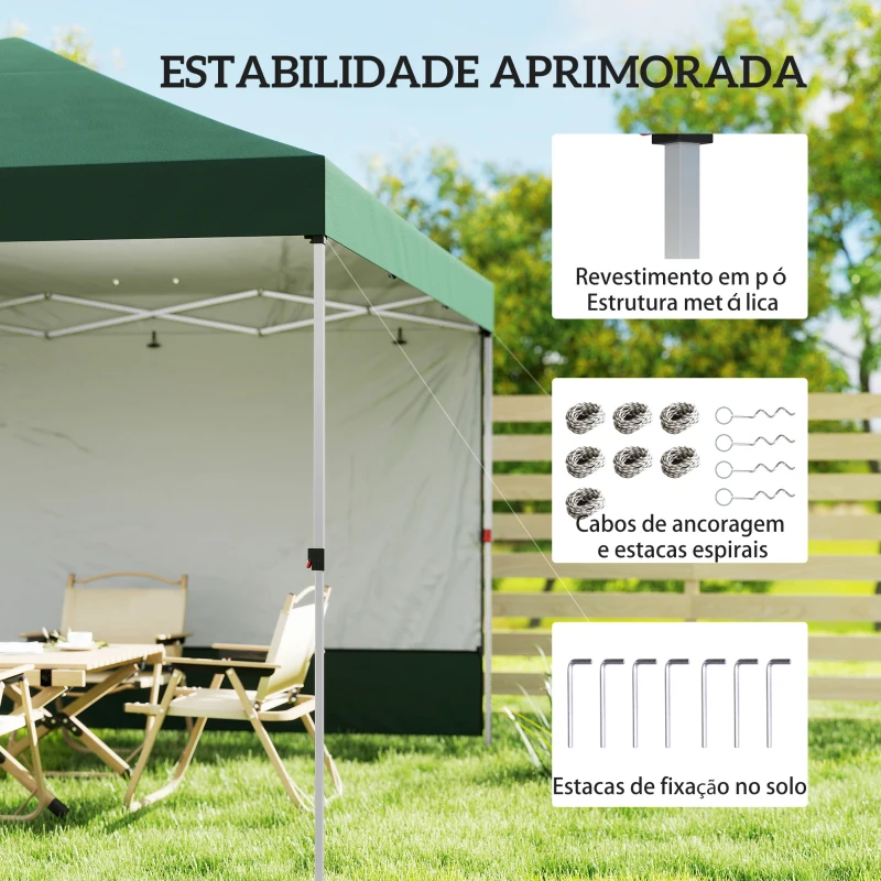 Outsunny Tenda Dobrável 3x3 m Pop-up com Parede Lateral Proteção UPF50+ Empurre Central Altura Ajustável Verde