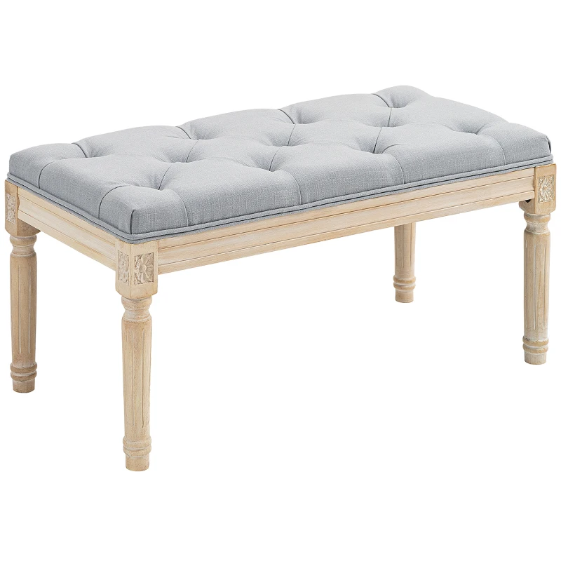 HOMCOM Banco Pie de Cama Tapizado en Lino Sintético con Patas de Madera y Asiento Acolchado Estilo Vintage Gris Claro