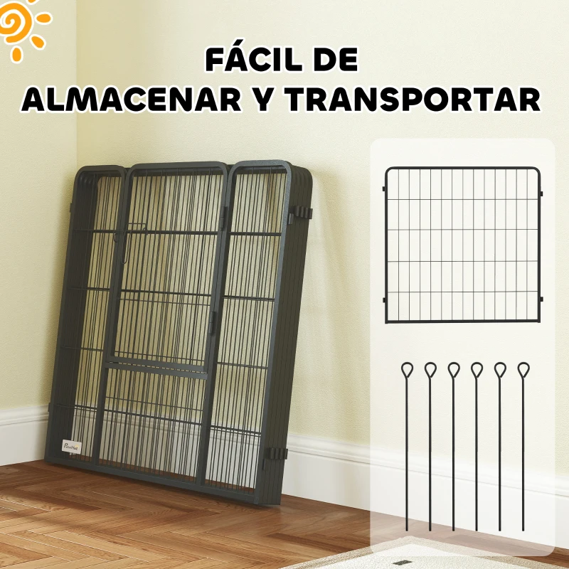 PawHut Parque para Perros de 6 Paneles de 80 cm de Altura con Puerta para Interior y Exterior Negro