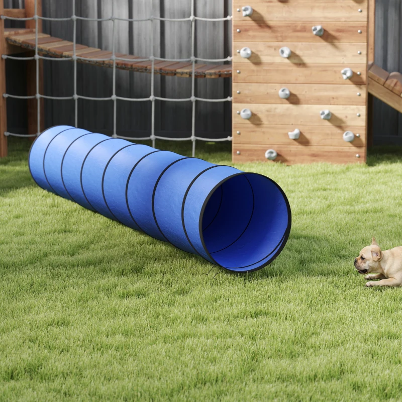 PawHut Hunde Agility Tunnel 300 x 50 cm Hundetunnel mit 4 Bodenankern Tragetasche Spieltunnel für kleine mittelgroße Hunde Blau