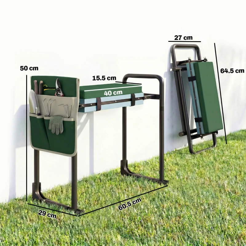 Outsunny Perna și scaun pentru genunchi de grădină, capacitate 150 kg, taburet de grădină cu zonă genunchi căptușită, picioare din oțel extensibile