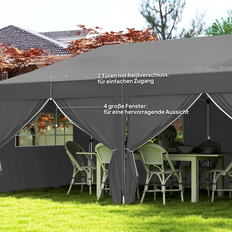 Outsunny Paviljoen ca. 6x3m Stabiel Winterbestendig Pop-up Opvouwbaar Paviljoen met Ramen, Ritsdeuren en Zijwanden, UV-bescherming