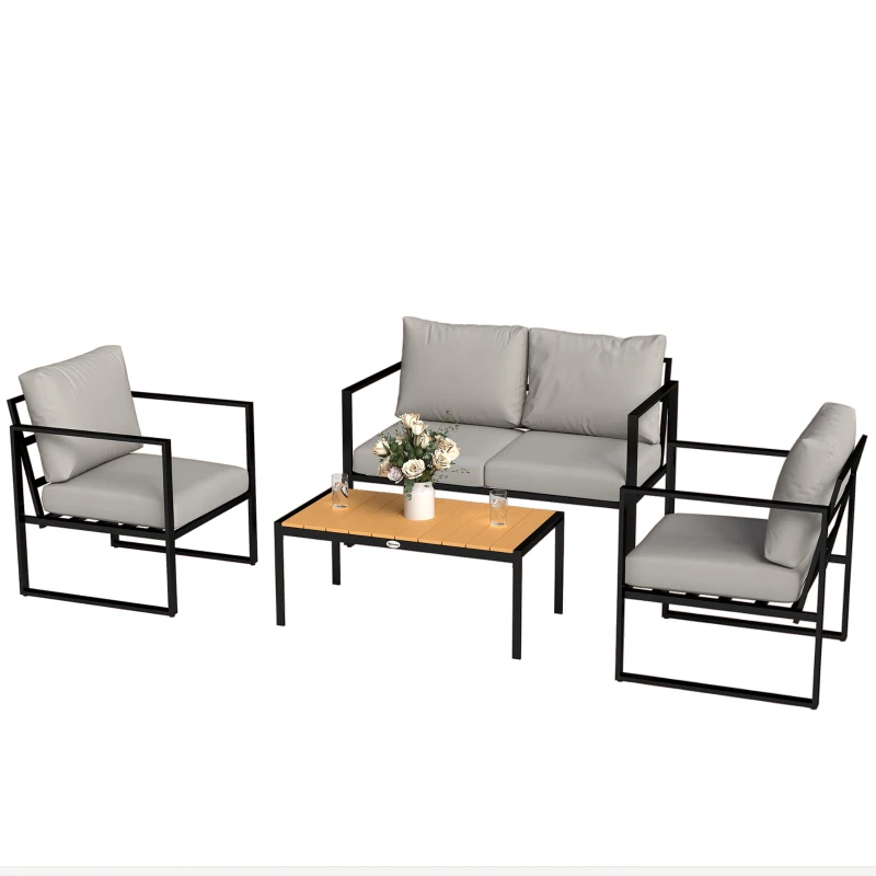 Outsunny Outdoor Garden Furniture Set, 4 Piece Patio Furniture with Slatted Table, Indoor Outdoor Balcony Patio Conservatory Set