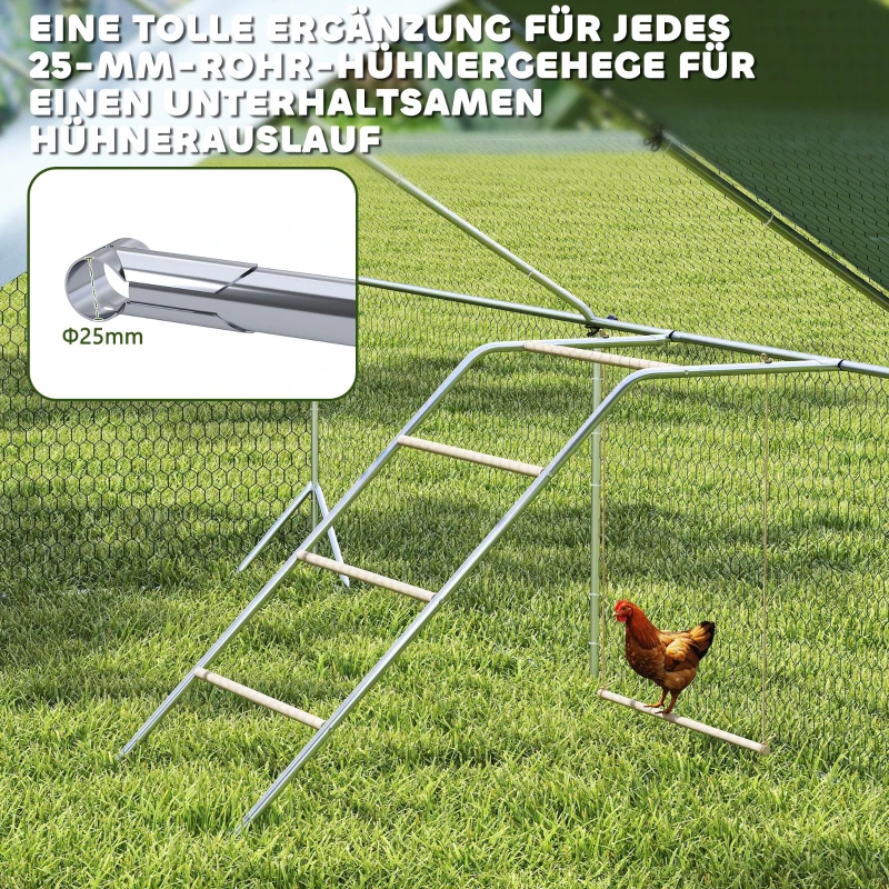 PawHut Hühner Spielgerüst aus Holz, Spielplatz für Hühnern mit Hühnerstangen, verstellbar Schaukel, 82 x 150 x 110 cm Silber