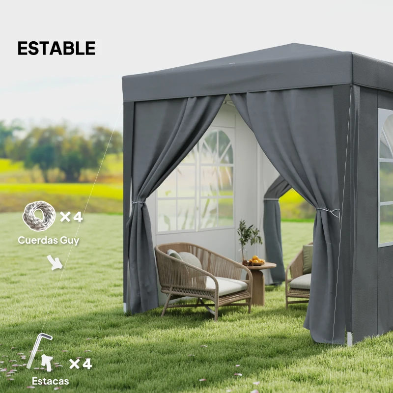 Outsunny Carpa Plegable 2x2m con 4 Paredes Laterales Tela Oxford 2 Ventanas y Bolsa de Transporte Anti-UV Impermeable Gris