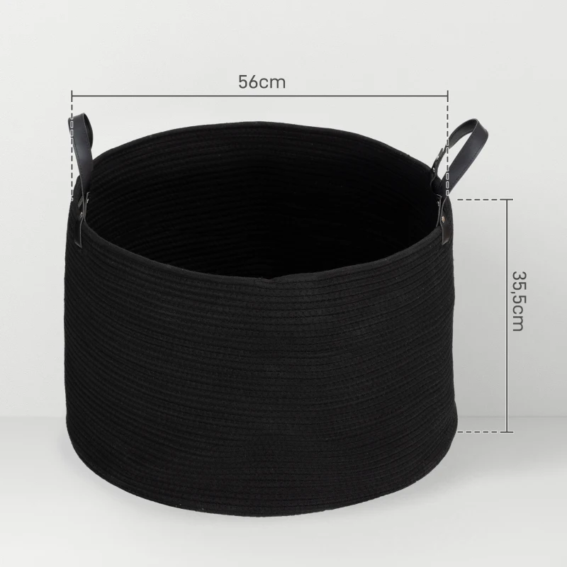 HOMCOM 88L Laundry Hamper, Cotton Rope Laundry Basket with Handles, Collapsible Washing Bin, 56 x 35.5cm, Black