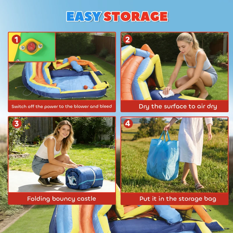AIYAPLAY 8-in-1 springkasteel met blower, glijbaan, kinderbad, trampoline en klimwand voor binnen en buiten 350x325x210cm Multicolor