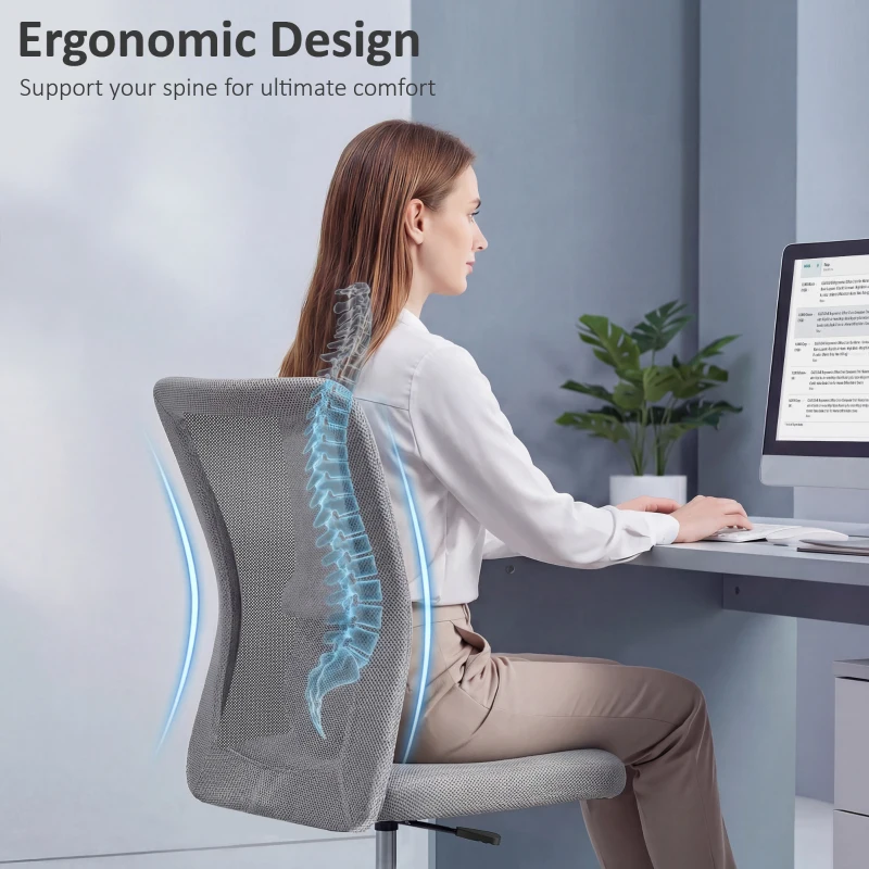 Vinsetto Office Chair, Armless Desk Chair, Adjustable Computer Swivel Chair with Rolling Wheels and Mesh Back for Home Work Study, Grey