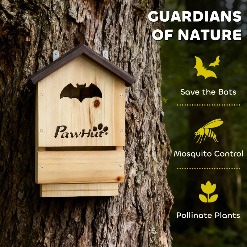 PawHut Skrzynka dla nietoperzy 3 szt. z drewna jodłowego Domek dla nietoperzy do zawieszenia w ogrodach, 21,5 x 11,5 x 34 cm