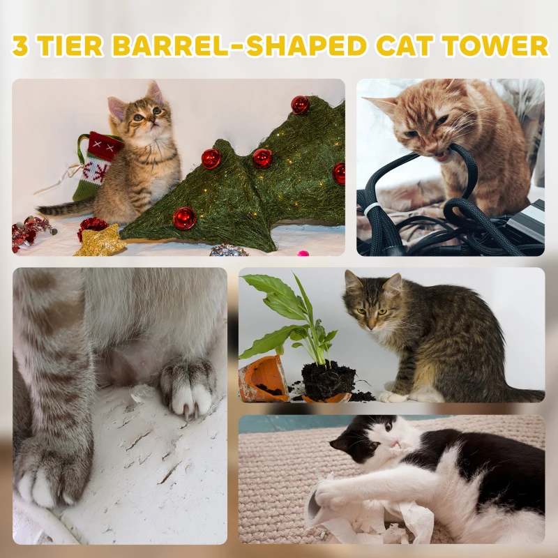 PawHut Kattenkrabpaal Kattenton voor katten 3 niveaus Krabpaal klimboom sisal