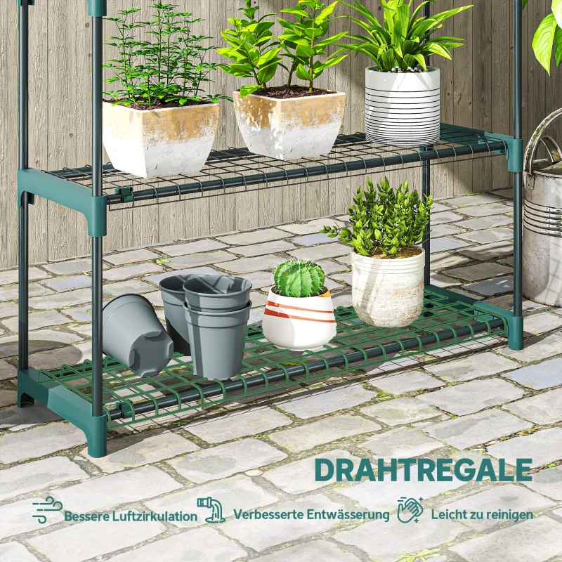 Outsunny 2er-Set Pflanzenständer, 4-Etagen 104 cm hoch Blumenständer für Innen Außen Stahl Dunkelgrün