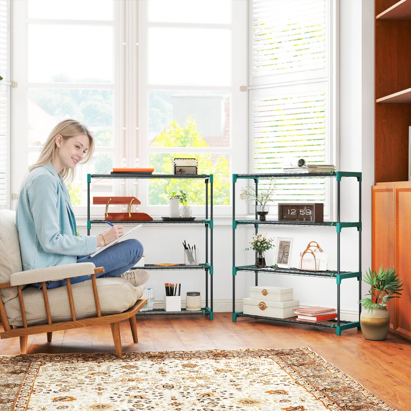 Outsunny 2er-Set Pflanzenständer, 4-Etagen 104 cm hoch Blumenständer für Innen Außen Stahl Dunkelgrün