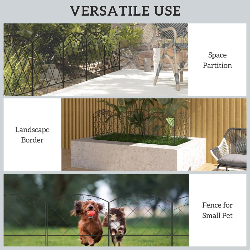 Outsunny 3m Decorative Metal Garden Fence - Diamond and Swirl Pattern