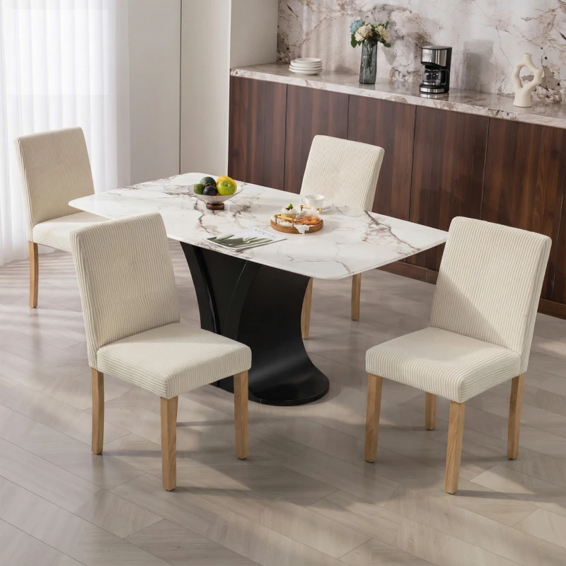HOMCOM Pack de 4 Sillas de Comedor Respaldo Alto Tapizadas en Pana Asiento Acolchado Patas de Madera 44x56x90 cm Beige