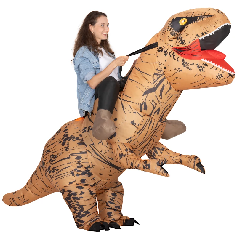 Outsunny Aufblasbares Dinosaurier Kostüm für Erwachsene Dino T-Rex Kostüme lustig Halloween Karneval Party