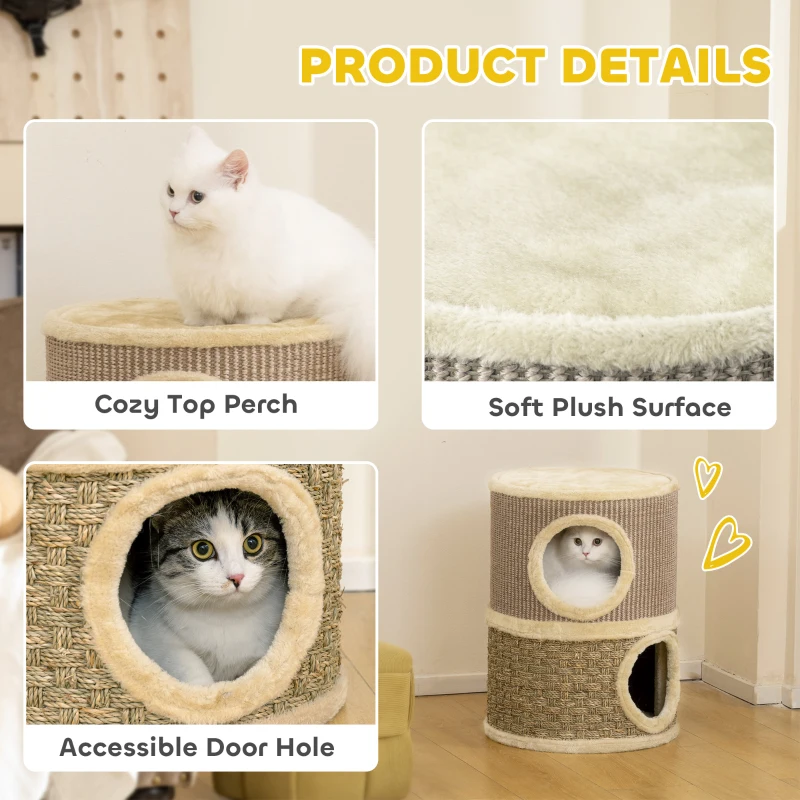 PawHut Kattenkrabpaal Kattenton voor katten 3 niveaus Krabpaal klimboom sisal