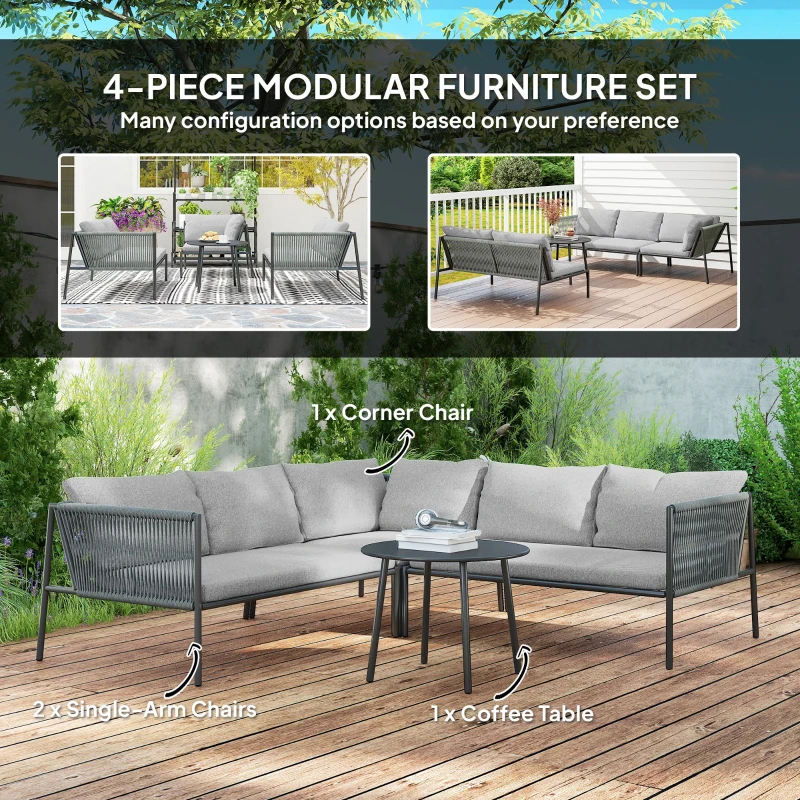 Zestaw mebli ogrodowych, rattan, narożnik, stół, poduszki