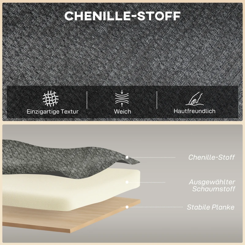 HOMCOM 2-Sitzer-Sofa, kleines Chenille-Sofa mit Flügelrücken, dickem Sitz, Gummibaumholzfüßen, Grau