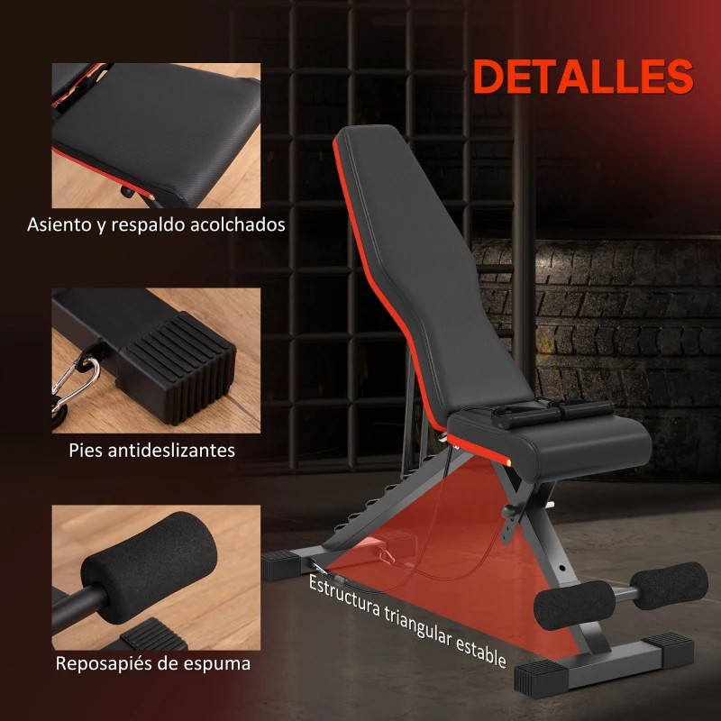 HOMCOM Banco de Musculación Plegable con Respaldo y Asiento Ajustables Extensión de Pierna Cojín de Predicador Banda Negro