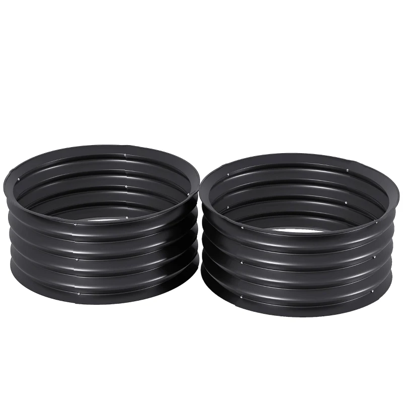 Outsunny 2-delige set verzinkte plantenbakken, Ø60 x 30H cm bloempotten met open bodem voor diverse planten, Donkergrijs