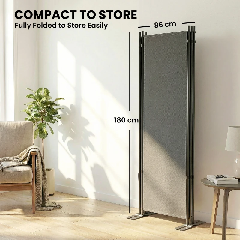 Outsunny 3-delige scheidingswand 260 x 30 cm Vrijstaand Paravent Privacy-scherm van Metaal, Outdoor Ruimtedeler Donkergrijs