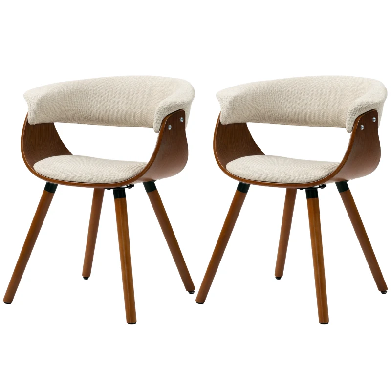 HOMCOM Set 2 sedie da pranzo imbottite con schienale curvo e gambe in legno, Beige