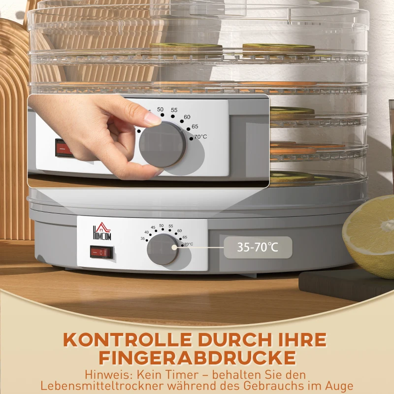 HOMCOM 5-laags voedseldehydrator, 245W droogoven met instelbare temperatuurregeling, Grijs