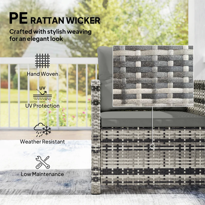 Outsunny Rattan Bistro Set, 3 Piece Garden Furniture Set with 2 Tier Glass Top Table and Cushions, Mixed Grey