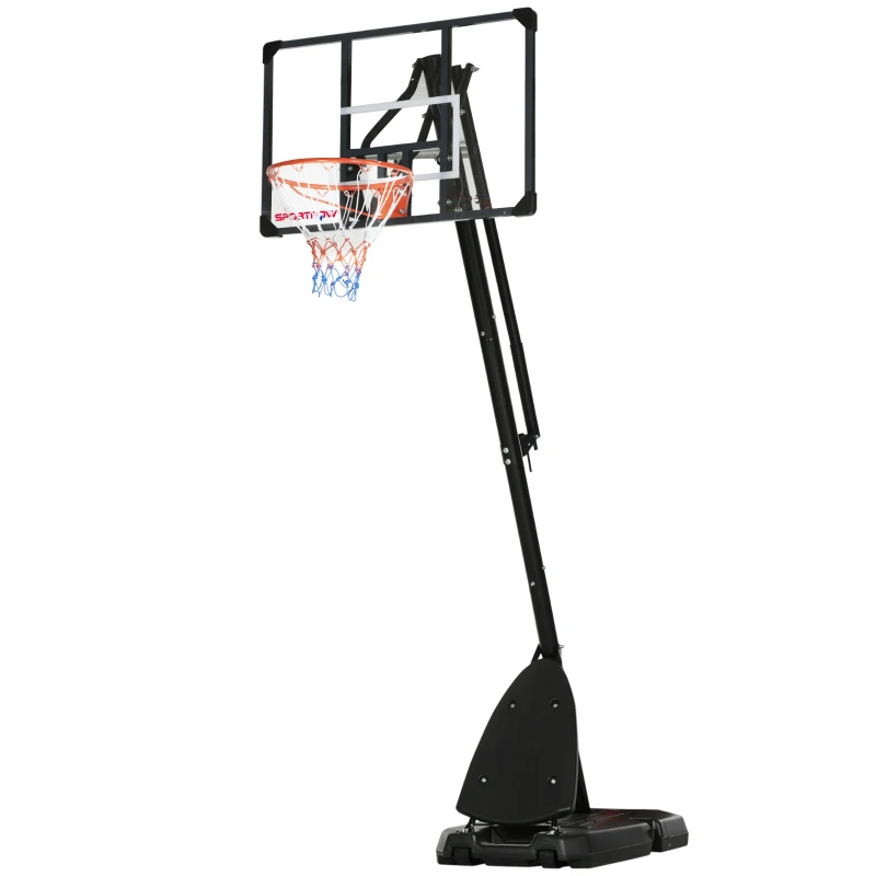 SPORTNOW Cesta de Basquetebol Ajustável 236-293 cm com Rodas Painel de PC Base Recarregável para Exterior Preto
