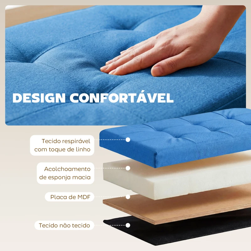 HOMCOM Puff de Armazenamento Banco de Armazenamento Dobrável 84 L 76x38x38 cm Estofado em Linho Sintético Azul Claro