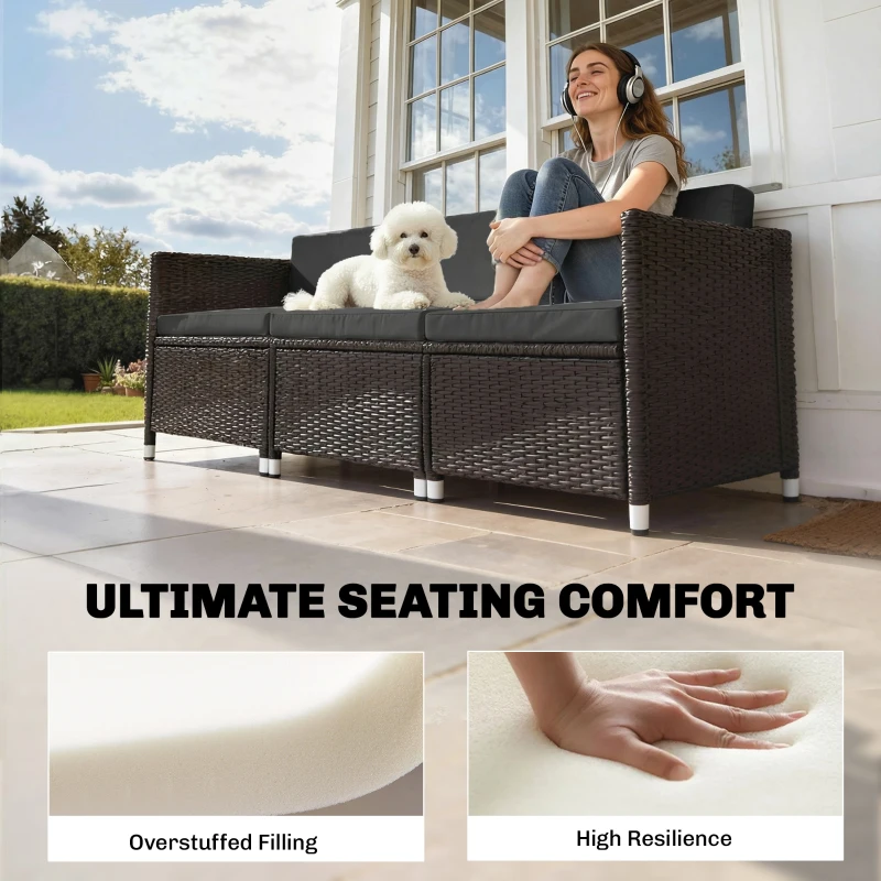 Outsunny 7-Piece Patio Furniture Cushions, Outdoor Loveseat Cushion with Removable Covers for Rattan Furniture, 60x60 cm, Black