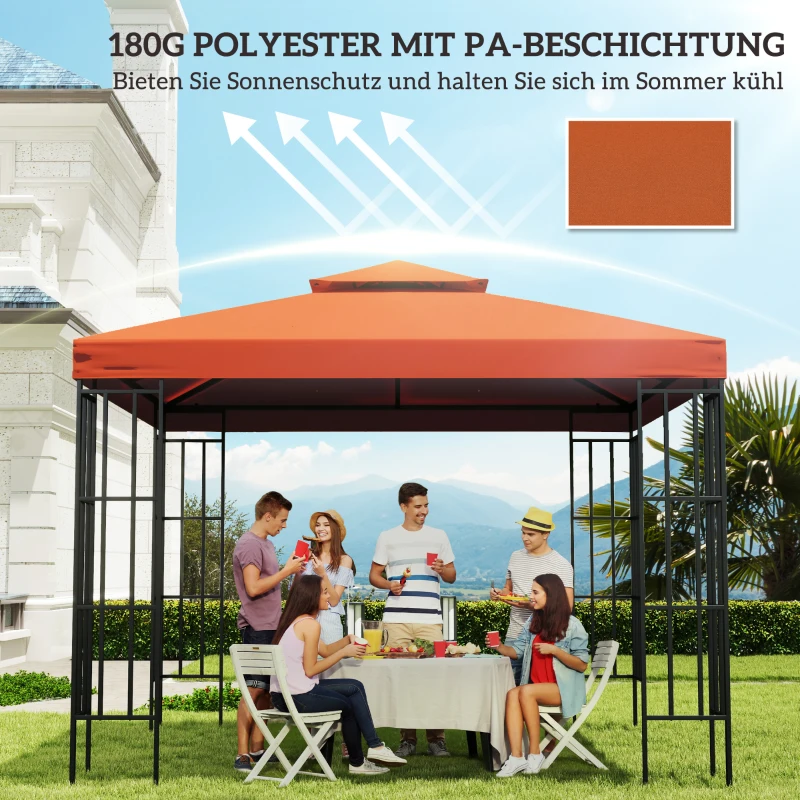 Outsunny Vervangend dak voor metalen tuinpaviljoen paviljoen partytent tuintent 3x3m, Oranjerood