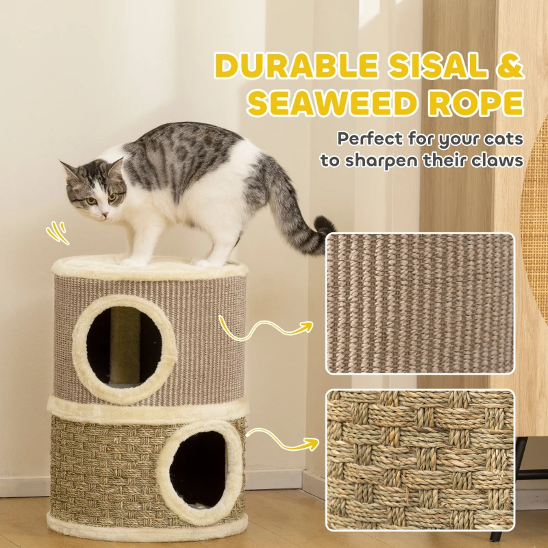 PawHut Kattenkrabpaal Kattenton voor katten 3 niveaus Krabpaal klimboom sisal